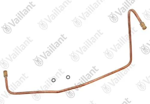 Kupferrohr von Vaillant mit zwei O-Ringen, verläuft gebogen und hat an beiden Enden Gewindeanschlüsse.